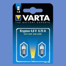 VARTA 792.000.402  Reservelampje 792 4,8V - blister 2 stuks  EAN: 4008496346288   Op bestelling, geen terugname